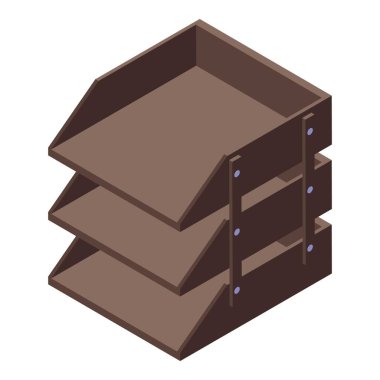 Masaüstü posta çekmecesi ikonu izometrik vektörü. Dava rafı masası. Ekran dizini