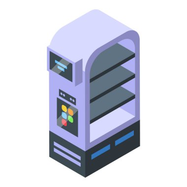 Otel odası ikonu izometrik vektörü. Robot garson servisi. Şef müşteri.