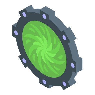 Yuvarlak yeşil girdap portal ikonu izometrik vektörü. Fantezi kapı standı. Zaman çizelgesi