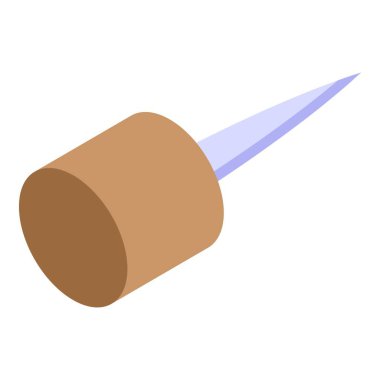 Nesne pim ikonu izometrik vektörüne basar. Tahta uyarısı. Metal duvar çizimi