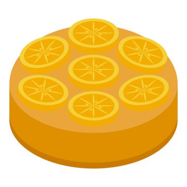 Turuncu meyveli kek ikonu izometrik vektörü. Hamur tatlısı. Şekerli aşçılık.