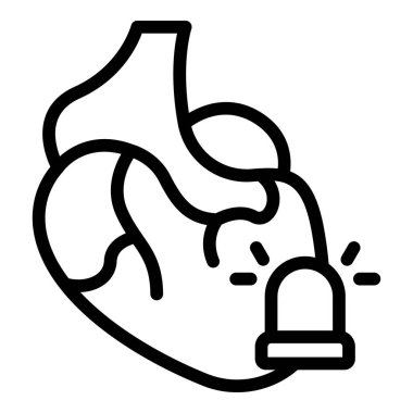 Alarm kalp ağrısı ikonu ana hatları vektörü. Pasif yaşam tarzı. Hasta maddesi