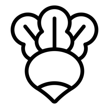 Ham turp ikonu ana hatları vektörü. Zengin vitamin yiyeceği. Sağlıklı sebze bahçesi