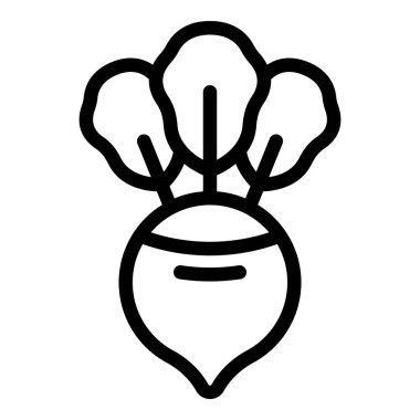 Organik nafaka turp ikonu ana hatları vektörü. Zengin vitamin daikonu. Yapraklı yemek.