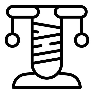 Yumuşak kedi tırmalayıcı sütun, top oynayan ikon ana hatlı vektör. Tırmanan kediler aksesuar. Karton kedi kulesi