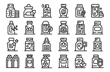 Toner simgeleri dış hat vektörünü ayarlar. Kozmetik sağlık derisi. Yüz makyajı