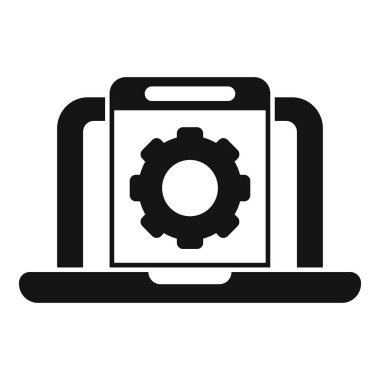 İkonun basit vektörünü barındıran dişli desteği. Teknik ekip. Mobil sunucu verisi