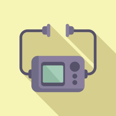 Elektromanyetik defibrilatör düz vektör. Otomatik bakım cihazı. Hasta kalp krizi geçiriyor.