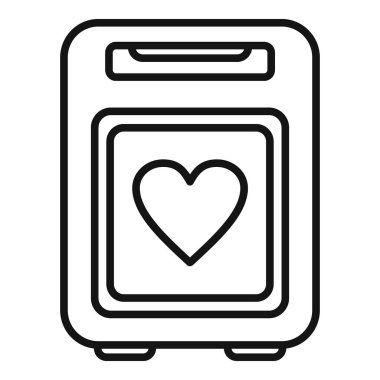 Hastalık defibrilatörü ikon ana hatları vektörü. Kardiyak saldırı cihazı. Elektrik Sağlığı