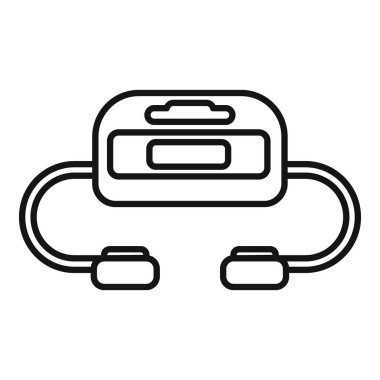 Kalp krizi yardım cihazı ikonu ana hat vektörü. Modern defibrilatör. Taşınabilir aygıt güvenliği