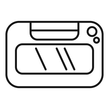 Masaj defibrilatörü simgesi ana hatları vektörü. Taşınabilir bakım cihazı. Sağlık sigortası