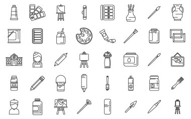 Stüdyo simgelerinin boyanması ana hatları belirler. Boyacı kumaş çizimi. Kişi paleti