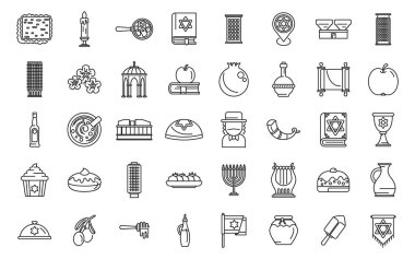 Tel Aviv simgeleri dış hat vektörünü ayarlayın. İsrail ufuk çizgisi. Şehir Kulesi Şehir