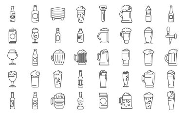 Nonalcoholic beer icons set outline vector. Can bottle drink. Beverage soft alcohol clipart