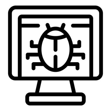 Yazılım hata ayıklama uygulaması simgesi ana hatları vektörü. Kalite güvence senaryosu. Yazılım programı test ediliyor