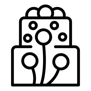 Düğün pastası ikonu taslak vektörü. Gelin tatlı töreni. Düğün partisi ikramı.