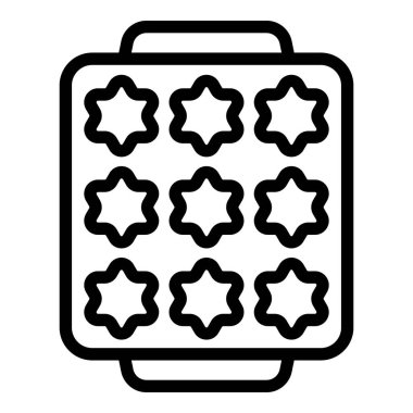 Stars bakeware ikon ana hatları vektörü. Pasta tepsisi. Fırına dayanıklı seramik form