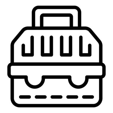 Hayvan kafesi ikonu ana hatları vektörü. Kedi yavrusu sandığı. Plastik seyahat çantası.