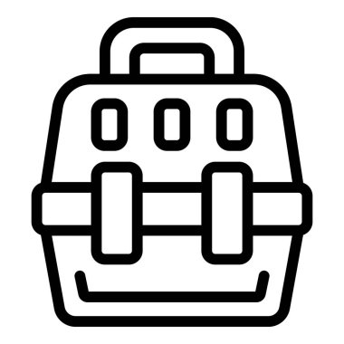 Plastik kedi taşıyıcı ikon ana hatları vektörü. Seyahat eden evcil hayvan sandığı. Yolculuk köpek kafesi