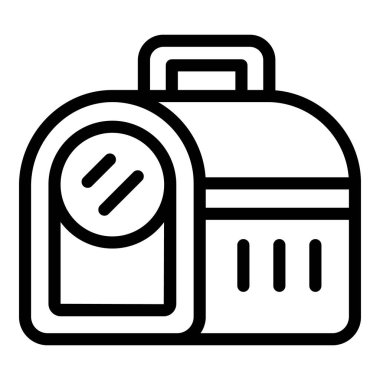 Kedi gezme ekipmanları ana hat vektöründe. Ulaşım kedi kafesi. Mobil hayvan barınağı