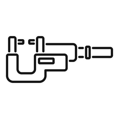 Dijital mikrometre mekanik ikon ana hatları vektörü. Hassas ölçekle. Çalışan çelik aracı