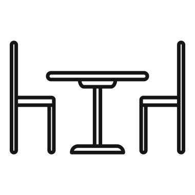 Olay planlayıcısı konum simgesi ana hat vektörü. Davet günü. Mobilya ve sandalyeler.