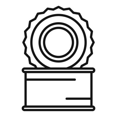 Kamp alanı açık teneke kutu ana hatları vektörü. Doğa yiyecekleri. Tatil gezisi