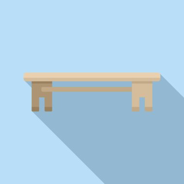 Uzun tahta bank ikonu düz vektör. Park planı. Proje oturma terası