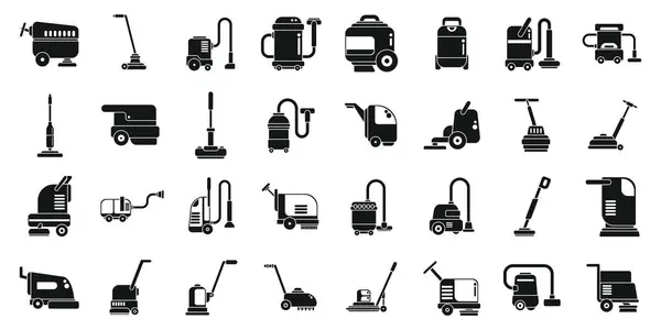 Fußbodenwaschmaschine Symbole Setzen Einfachen Vektor Reinigungspersonal Job Wohnungsreiniger — Stockvektor