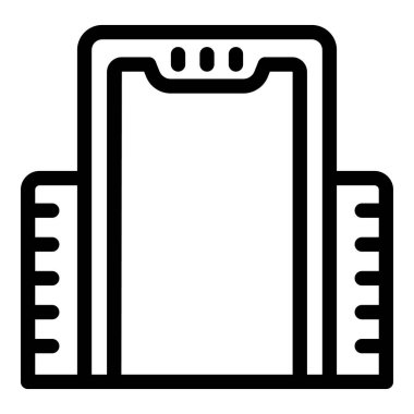 Havaalanı güvenlik kapısı ikonu ana hat vektörü. Yolcu tarayıcısını kontrol et. Havaalanı güvenlik kontrolü