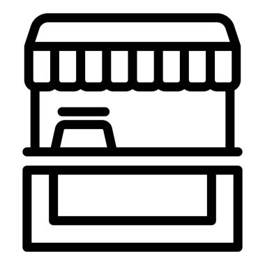 Butik Standı ikon ana hatları vektörü. Market arabası. Sokak marketi