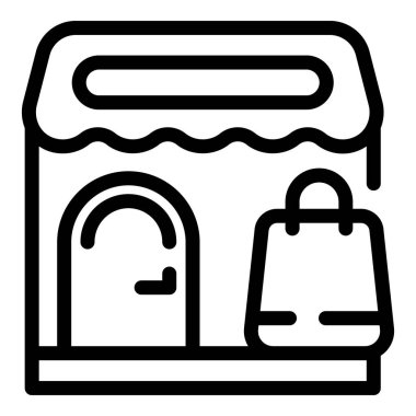 Alışveriş merkezi ikon ana hatları vektörü. Süpermarket ticareti. Ticari iş zinciri