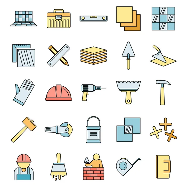 Tiler işçi simgeleri ayarlandı. tiler işçi vektör simgelerinin ana hatları beyaz üzerinde ince çizgi rengi düz