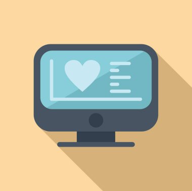 Kalp modeli pc monitör ikonu düz vektör. Tıbbi biyobasım. Cerrahi bilim