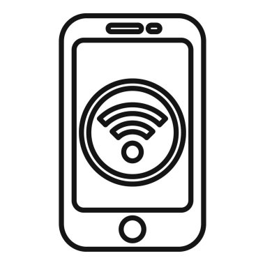 Wifi akıllı telefon ikonu ana hatları vektörü. Bulut bilgi yönetimi. Çevrimiçi kilit