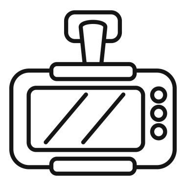 Taşıyıcı karşı ayna ikonu ana hatları vektörü. Taksimetre uygulaması. Hızlı sürüş aracı