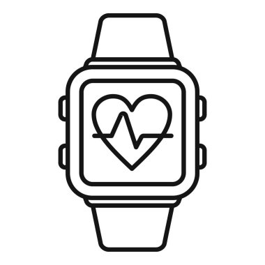 Smartwatch kalp atış hızı ikonu ana hatları vektörü. Dijital spor. Beden eğitimi.