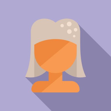 Dişi model peruk ikonu düz vektör. Moda. Moda elbisesi giyen kadın.