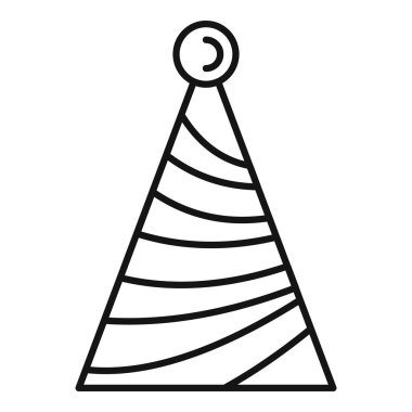 Parti şapka simgesi ana hatlı vektör. Karnaval eğlence konisi. Yıldız aksesuarı