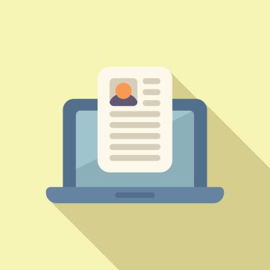 Laptop cv kağıt simgesi düz vektörüne devam et. Patron araştırması. Kariyer işi.