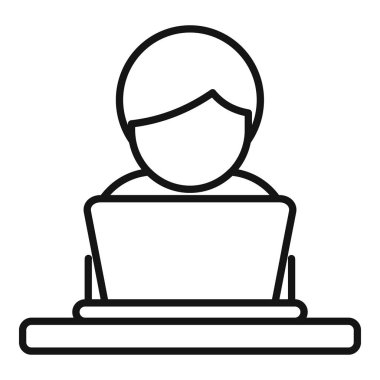 Dizüstü bilgisayar simgesi ana hatları vektöründe arama işi. Kariyer sahibi. İnternet işi