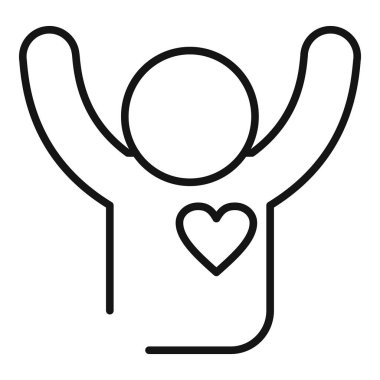 Happy care support ikon ana hatları vektörü. Tıbbi kalkan. Evlat edinmeyi koru