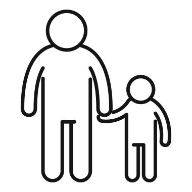 Aile çocuğu ikon ana hat vektörünü destekliyor. Birim kalkanı. Evlat edinmeyi koru