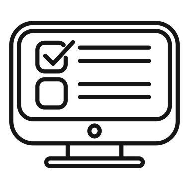 Oylar çevrimiçi ikon ana hatları vektörüne. Vatandaş kararı. Görüşme tartışması