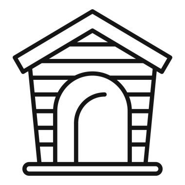 Açık alan kabin ev ikonu ana hat vektörü. Köpek kulübesi. Arkadaş ahşap metal