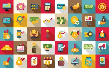 Sermaye kazanç simgeleri düz vektör ayarlandı. Ekonomik işler. Yatırım parası