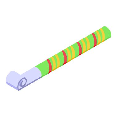 Çizgili yeşil oyuncak ikonu izometrik vektörü. İyi tatiller. Festival aracı