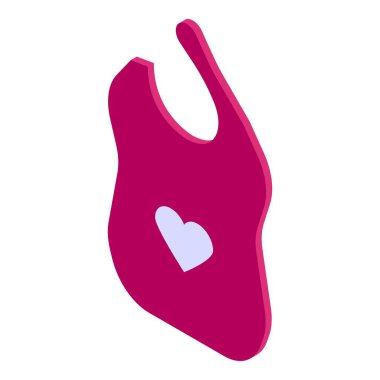 Kalp tasarımı bib ikonu izometrik vektörü. Bebek önlüğü. Yürüyen sanat çocuğu.