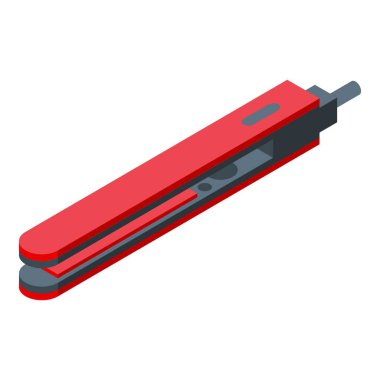 Kırmızı renkli cihaz ikonu izometrik vektörü. Bakım aracı. Kıvırcık güzellik