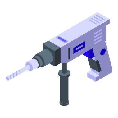 Yapım elektrikli çekiç matkabı ikon izometrik vektörü. Nesne testeresi. Makine döndürmesi